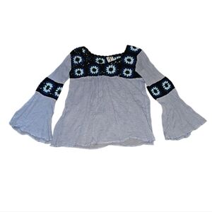 Rain & Rose Crochet Tunic Blouse Bell Sleeves Grandma Grandpa Quilt Squares SM